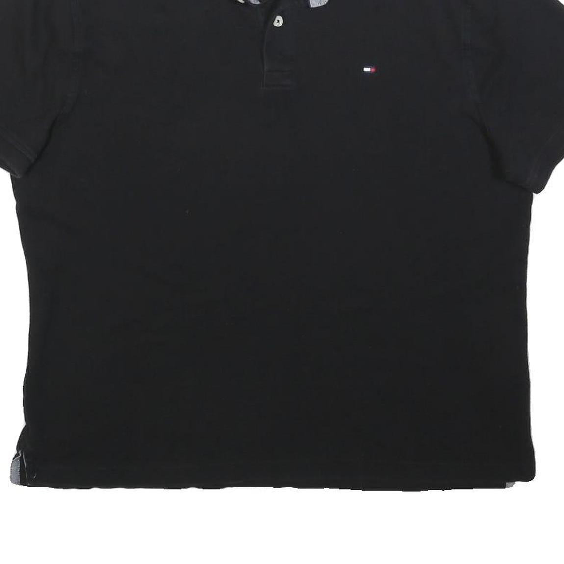 TOMMY HILFIGER Mens Black Polo Shirt M Cotton Blend Short Sleeve Plain Casual