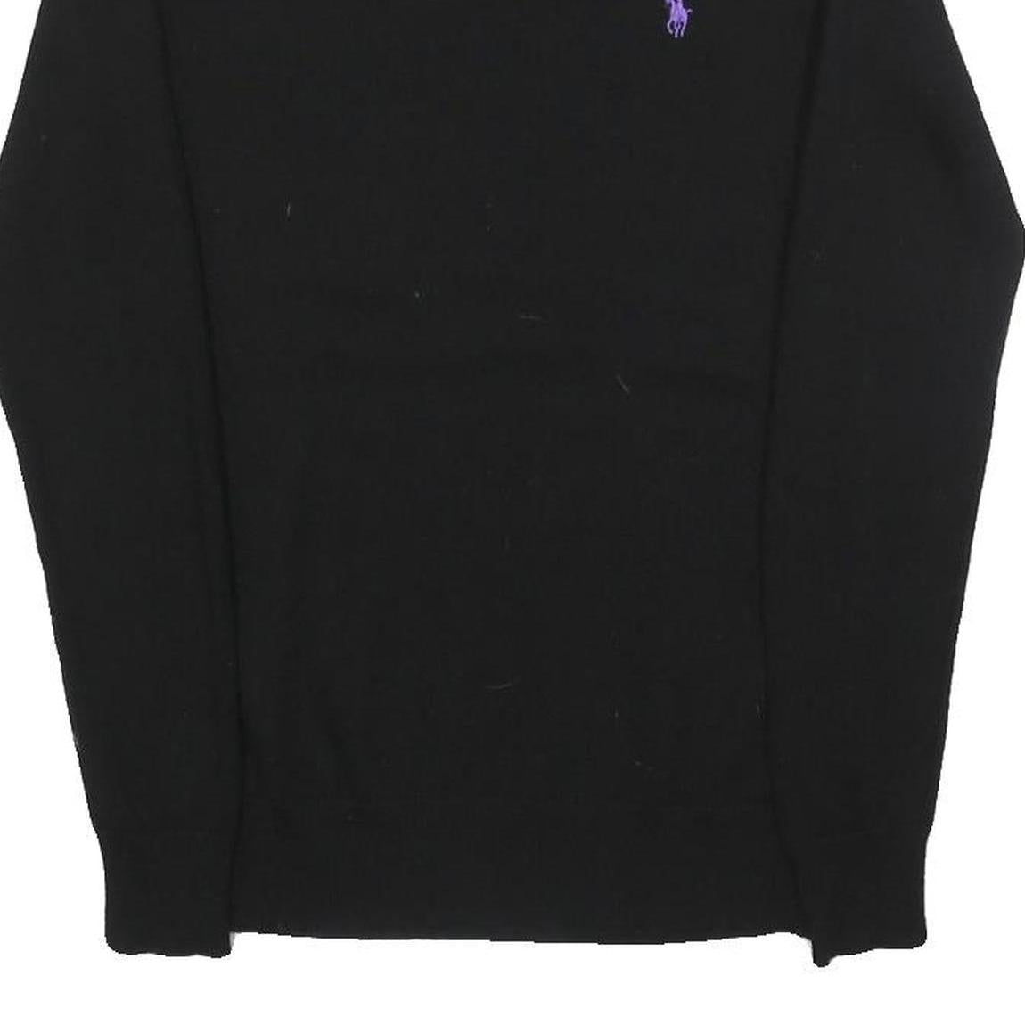 RALPH LAUREN SPORT Womens Black Plain Wool Jumper Crew Neck Basic Knit M