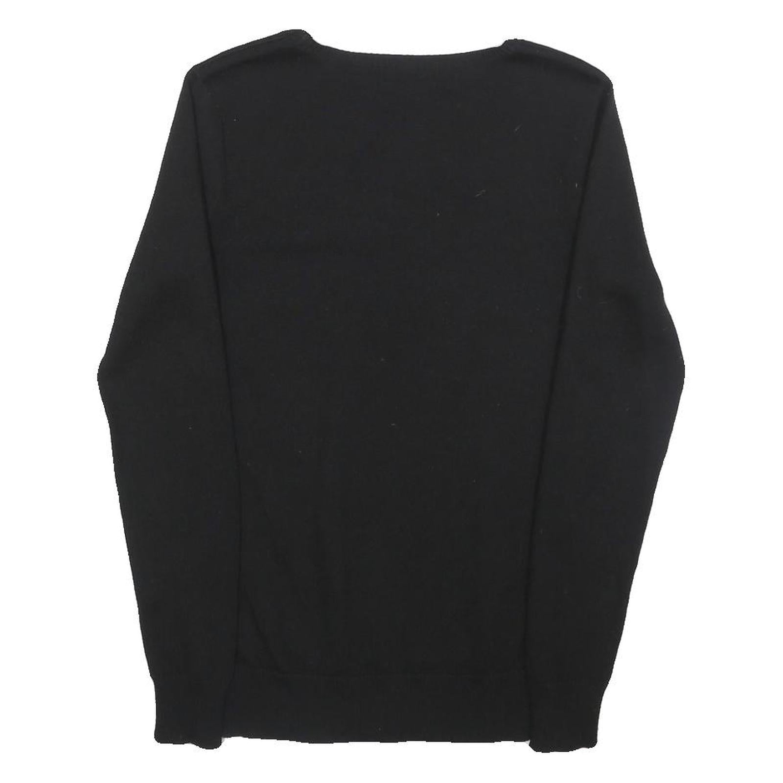 RALPH LAUREN SPORT Womens Black Plain Wool Jumper Crew Neck Basic Knit M