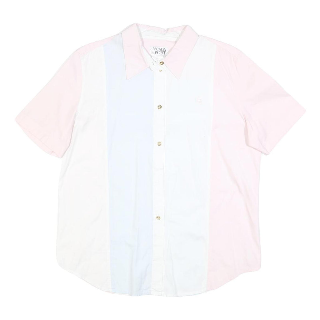 ESCADA SPORT Womens Pink & White Cotton Blend Shirt L Classic Button Front