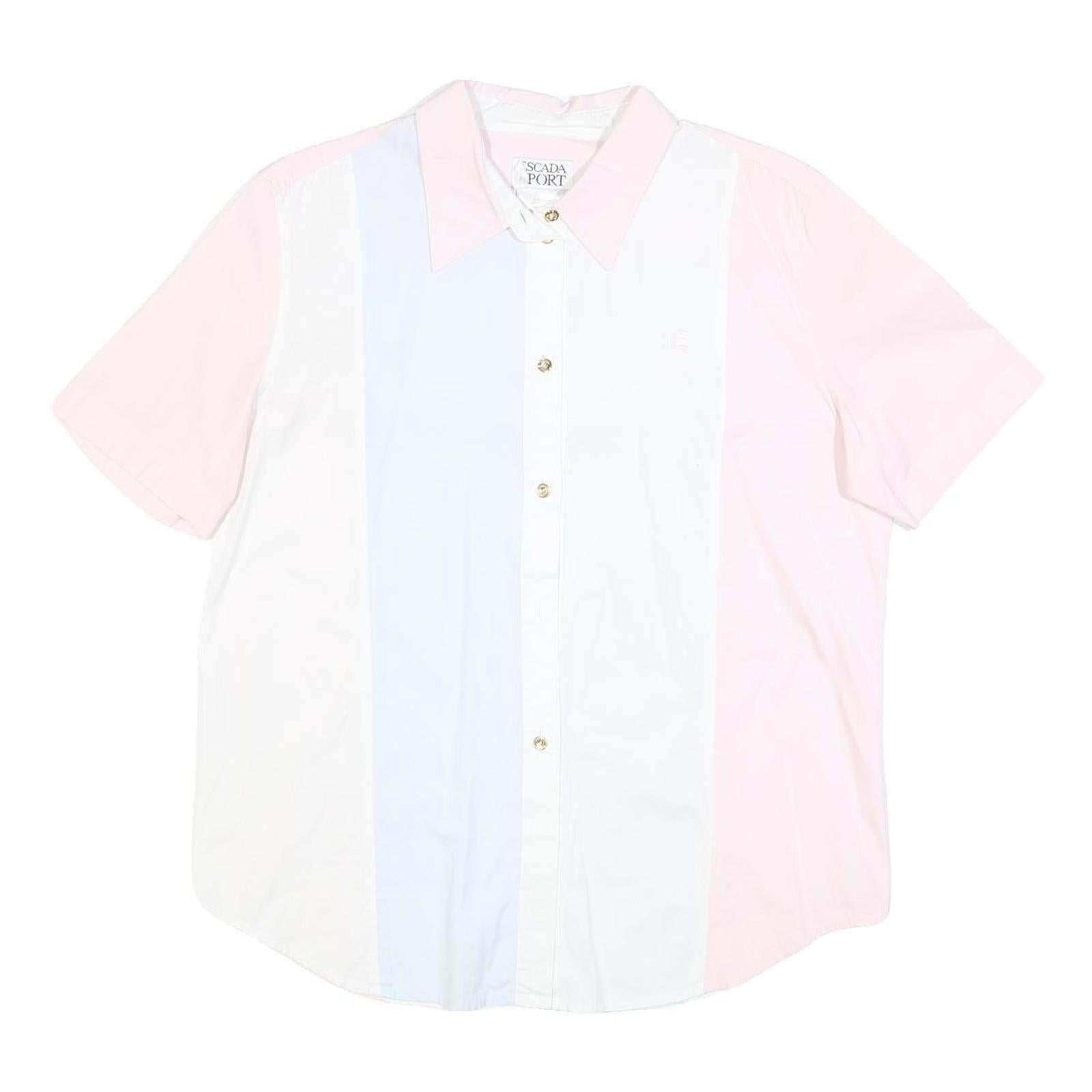 ESCADA SPORT Womens Pink & White Cotton Blend Shirt L Classic Button Front