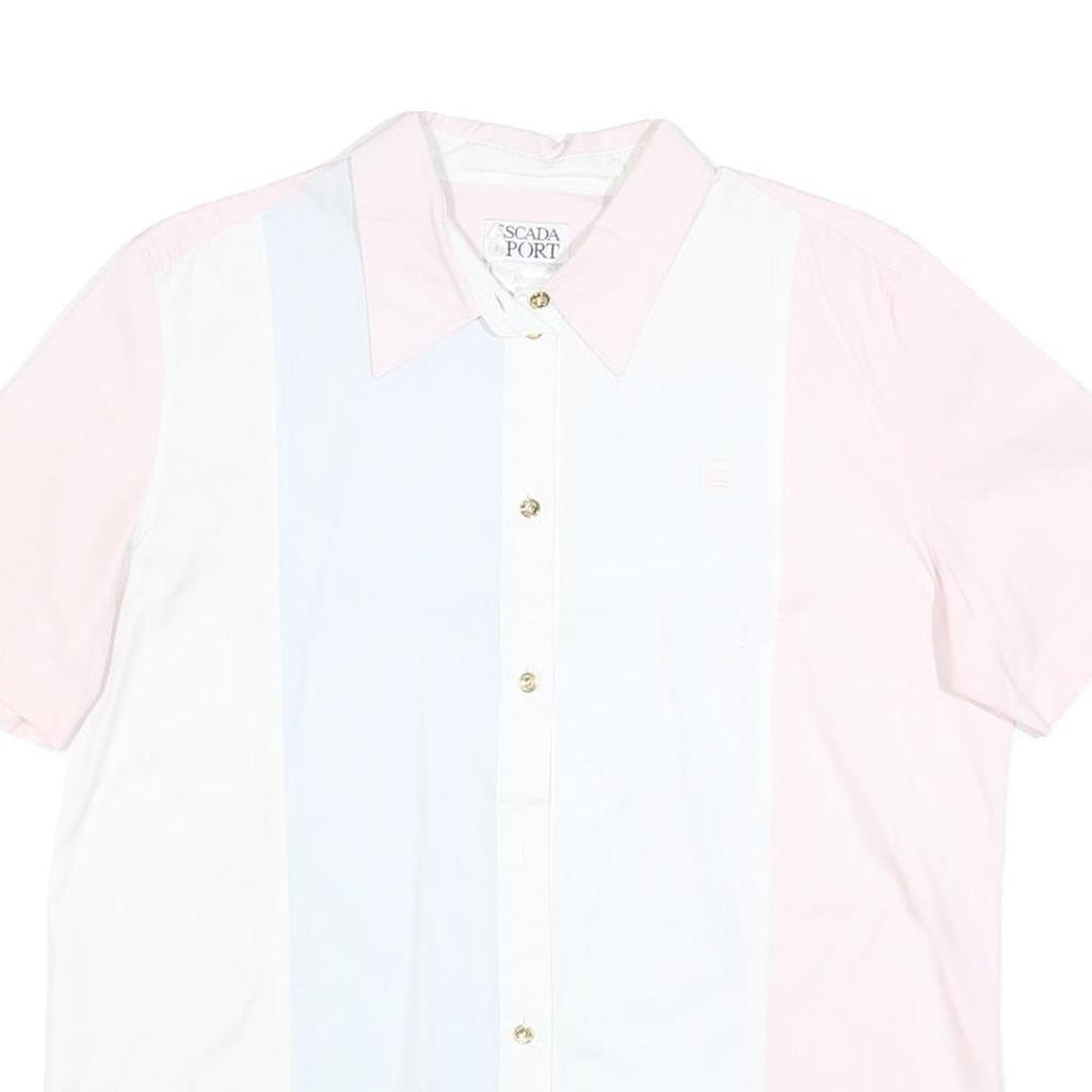 ESCADA SPORT Womens Pink & White Cotton Blend Shirt L Classic Button Front