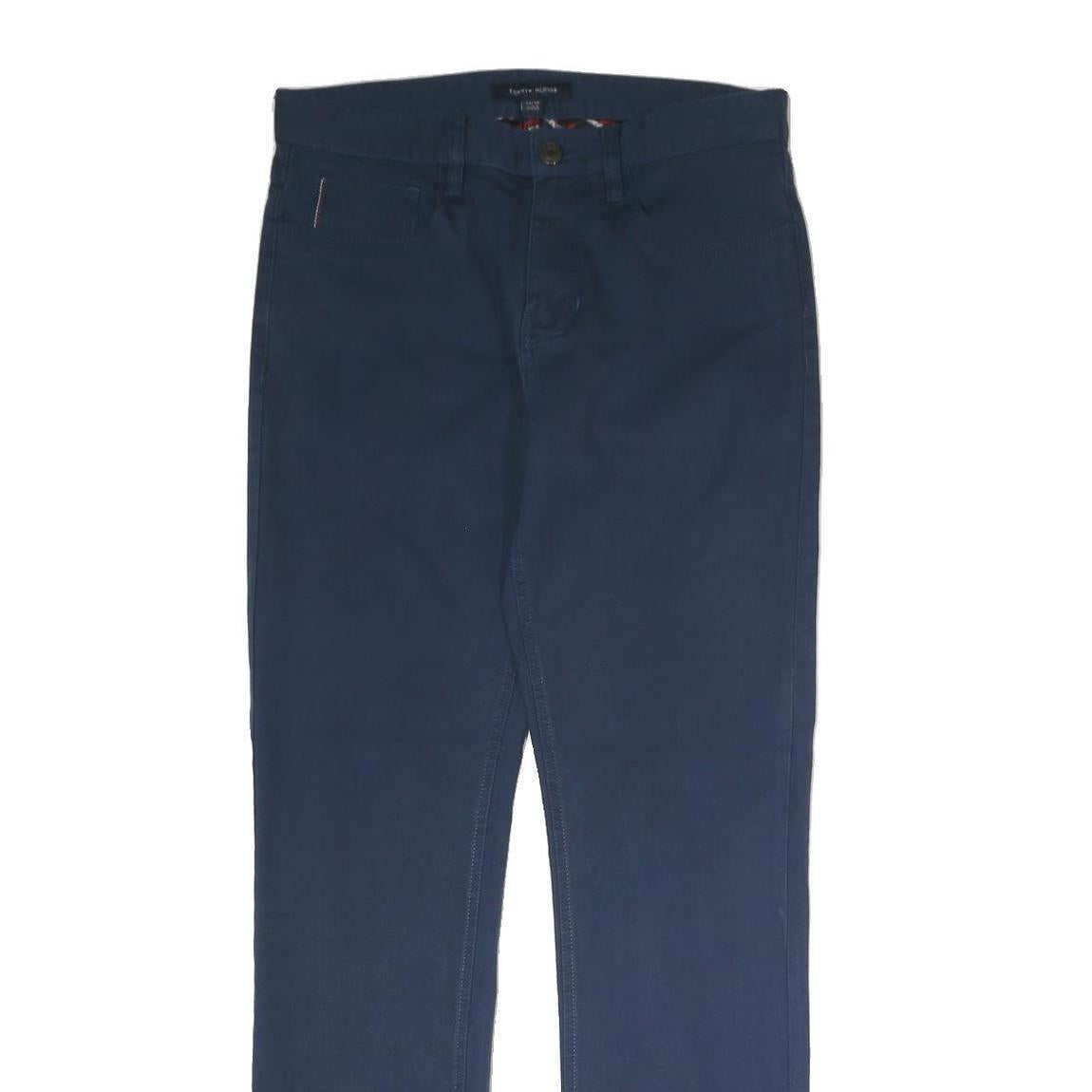 TOMMY HILFIGER Mens Cotton Navy Slim Straight Trousers W29 L30 Casual Zip