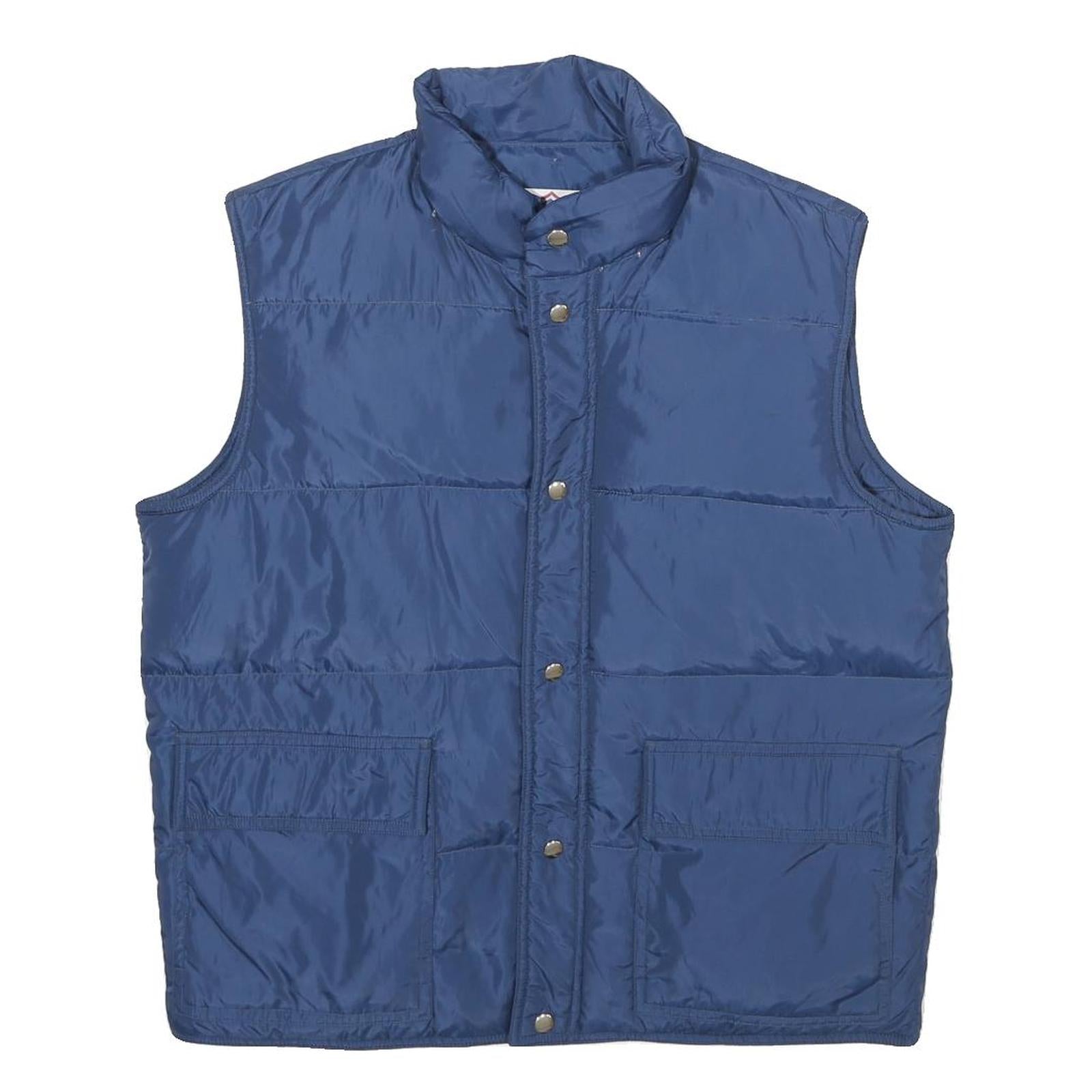 BIG STAN Mens Blue Nylon Quilted Jacket L Sleeveless Zip Pocket Outdoor