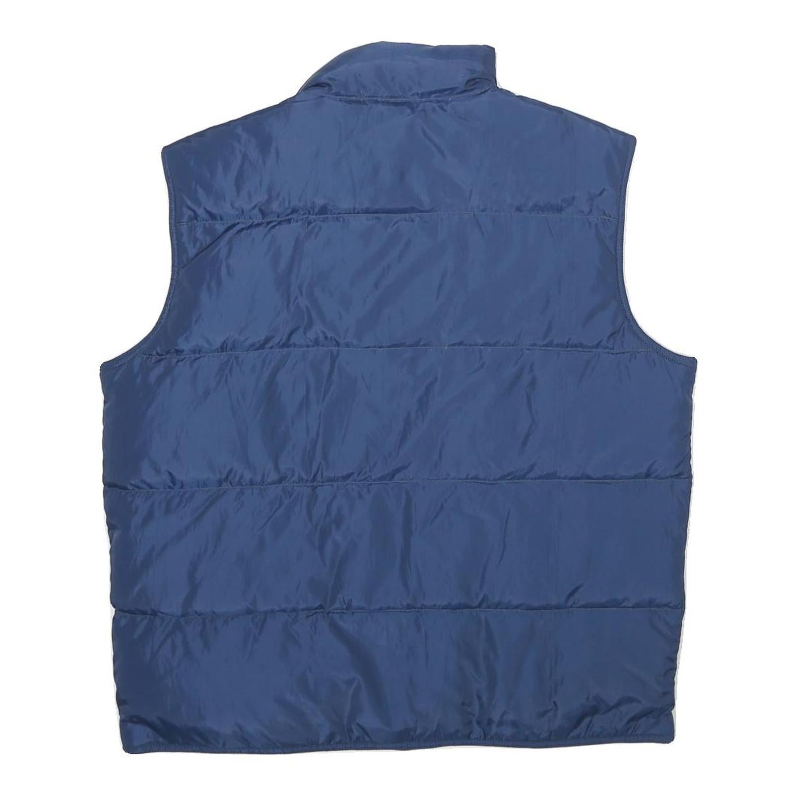 BIG STAN Mens Blue Nylon Quilted Jacket L Sleeveless Zip Pocket Outdoor