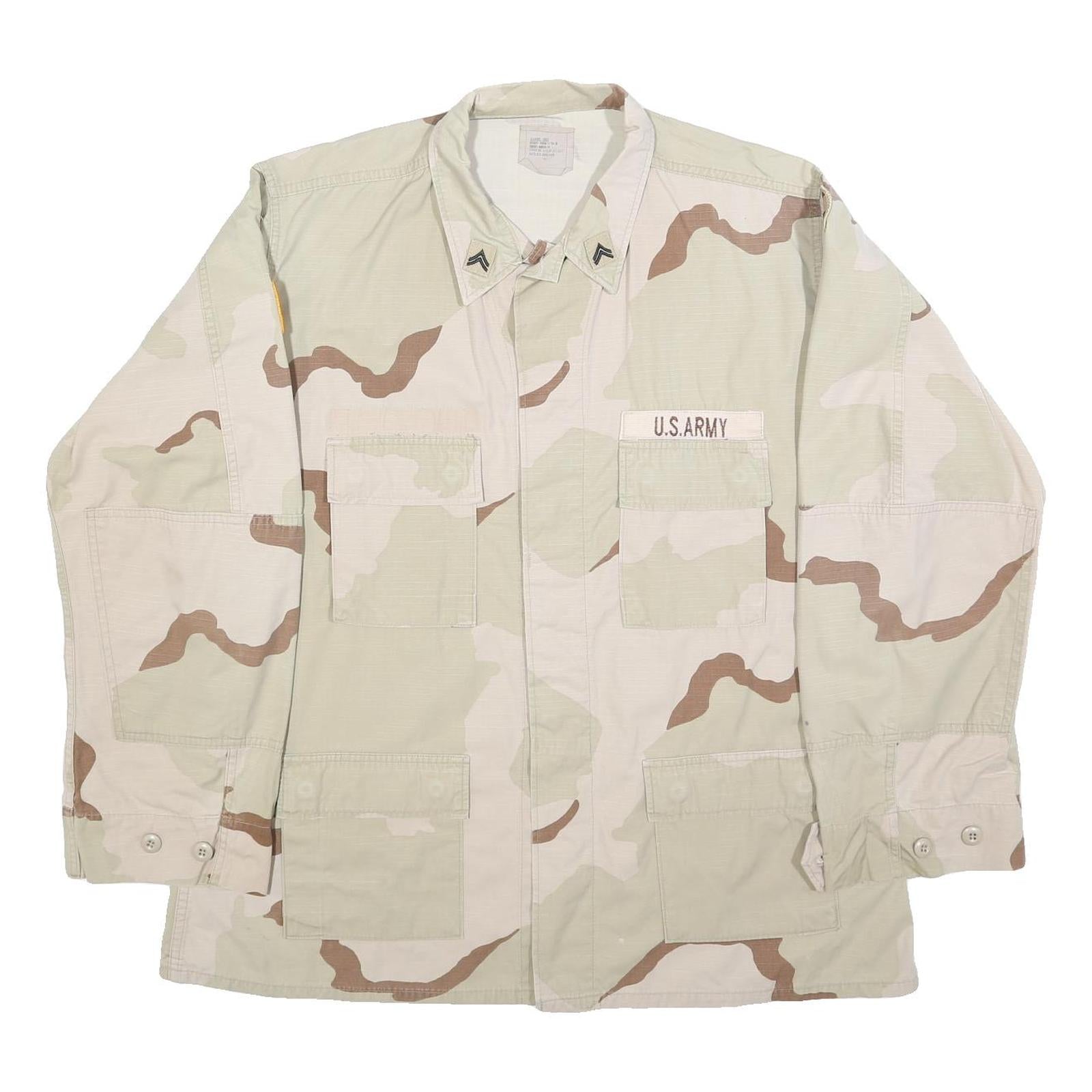 AMERICAN APPAREL Mens Beige & Brown Camouflage Military Button Jacket XL Cotton