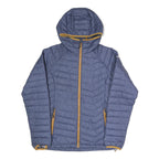 COLUMBIA Womens Blue Herringbone Puffer Jacket M Polyester Blend Hooded Zip