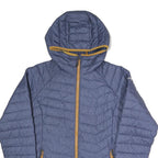 COLUMBIA Womens Blue Herringbone Puffer Jacket M Polyester Blend Hooded Zip