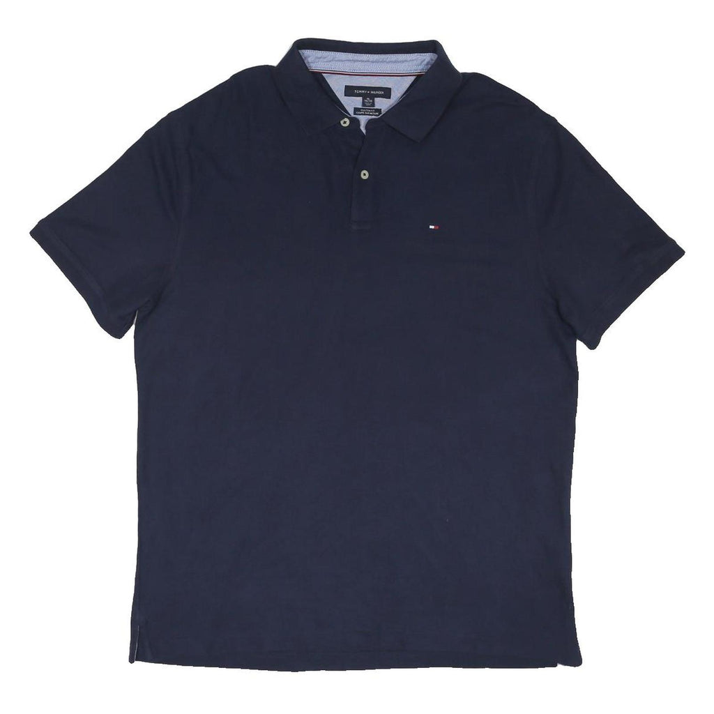 TOMMY HILFIGER Mens Navy Blue Polo Shirt XL Cotton Blend Short Sleeve Classic