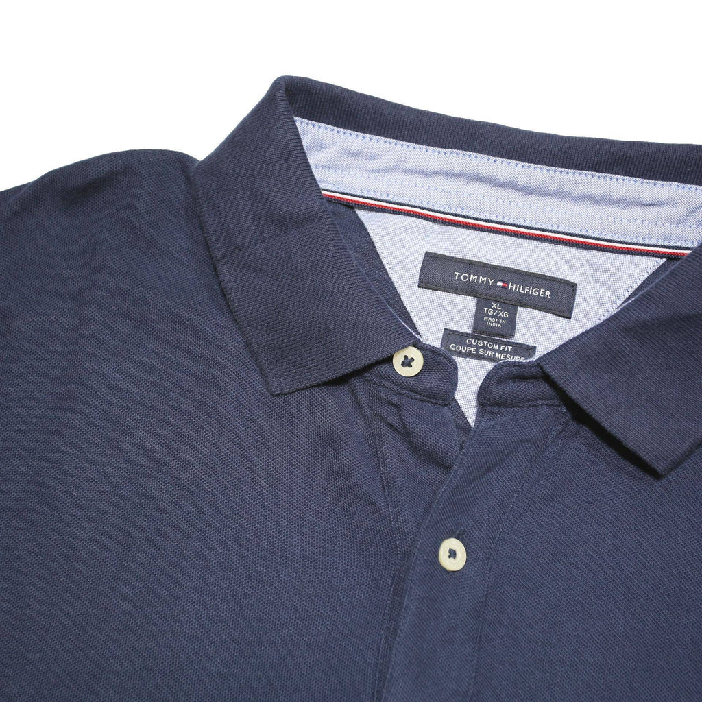 TOMMY HILFIGER Mens Navy Blue Polo Shirt XL Cotton Blend Short Sleeve Classic