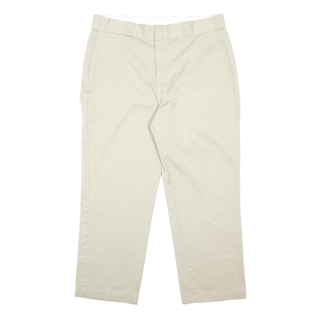 DICKIES Mens Cotton Blend Beige Regular Fit Straight Leg Trousers W36 L27