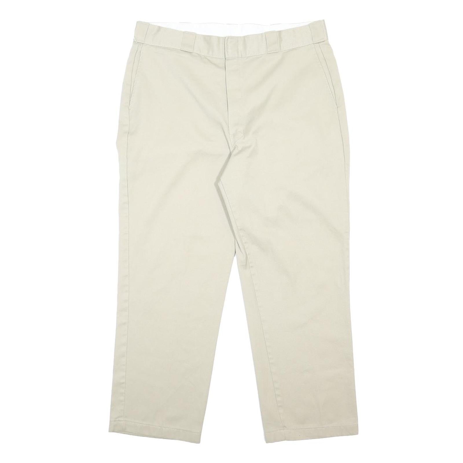 DICKIES Mens Cotton Blend Beige Regular Fit Straight Leg Trousers W36 L27