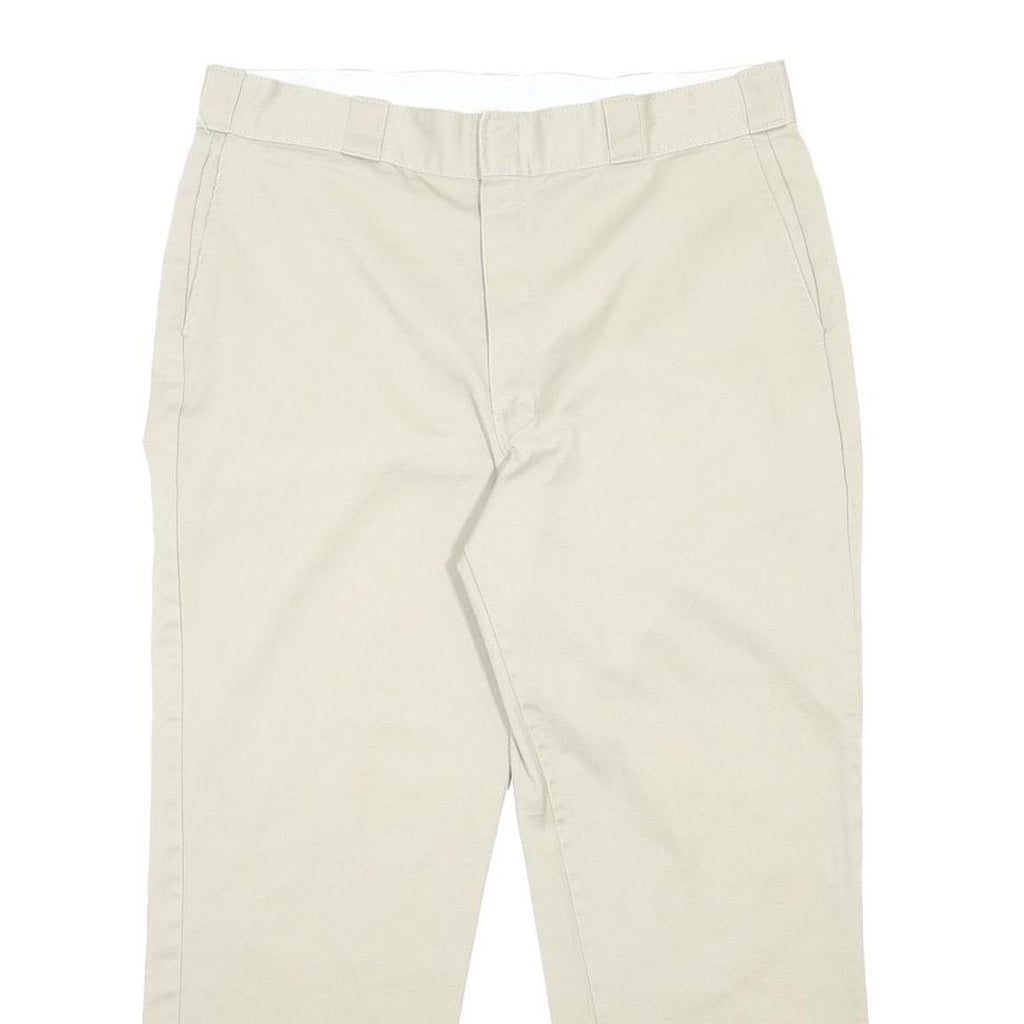 DICKIES Mens Cotton Blend Beige Regular Fit Straight Leg Trousers W36 L27
