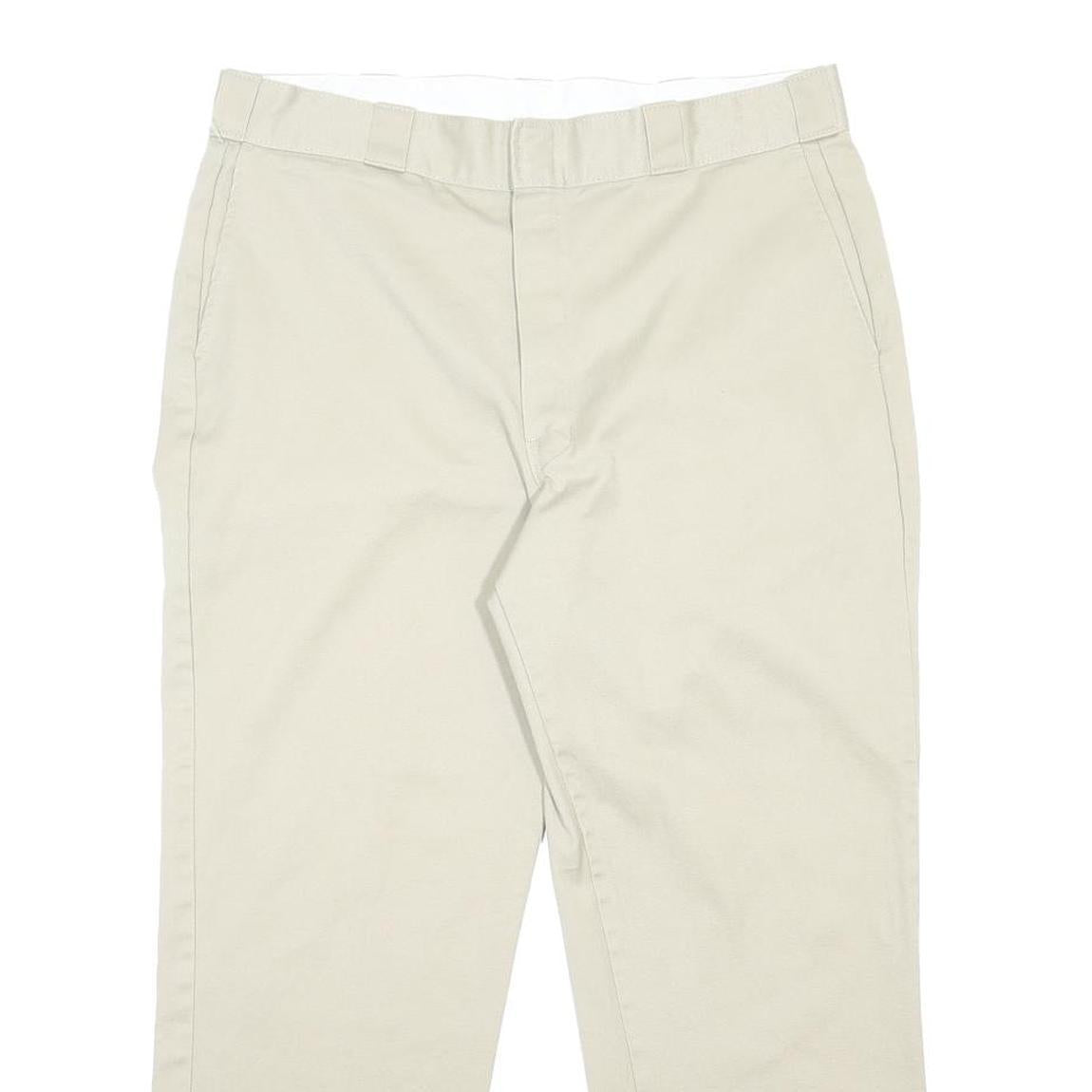 DICKIES Mens Cotton Blend Beige Regular Fit Straight Leg Trousers W36 L27
