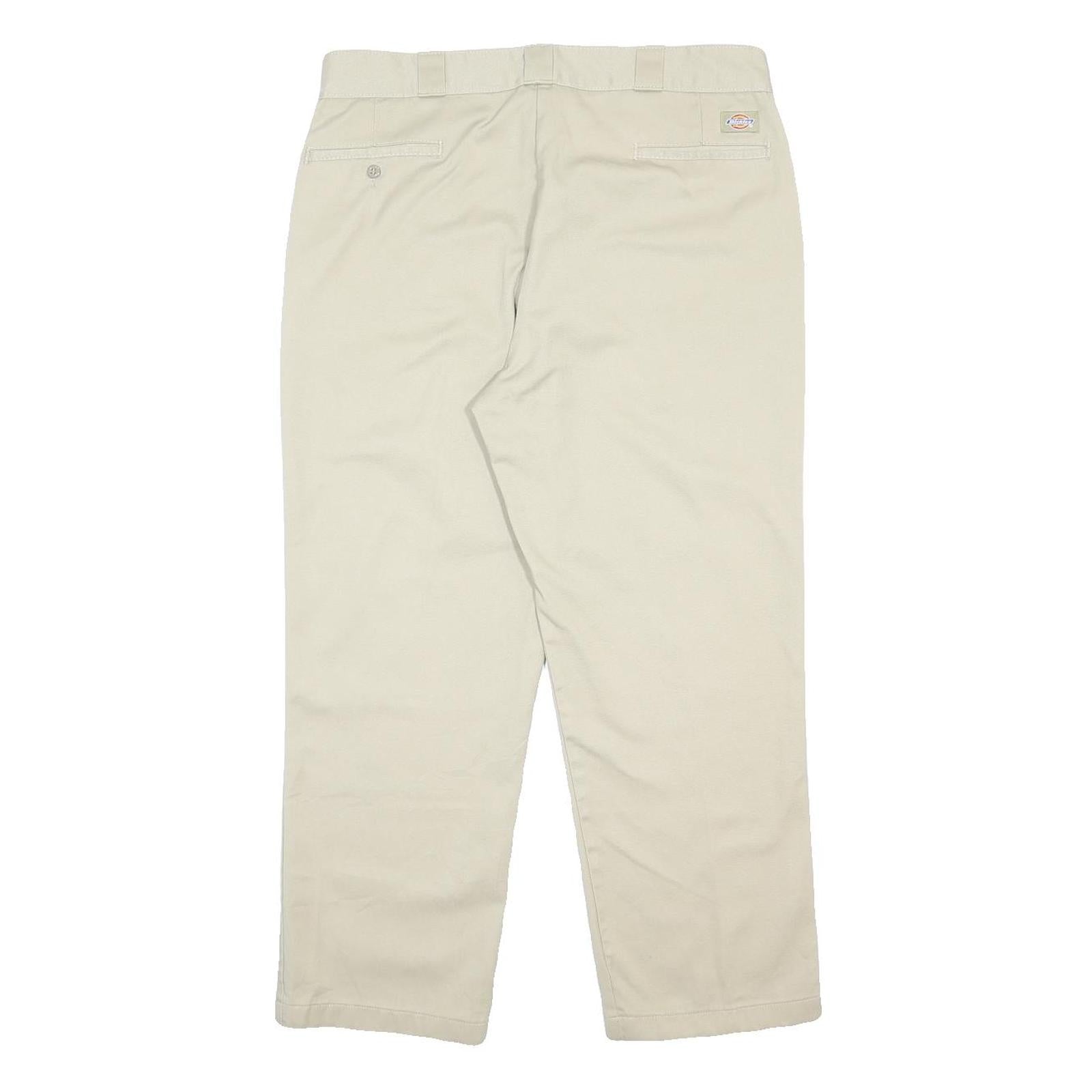 DICKIES Mens Cotton Blend Beige Regular Fit Straight Leg Trousers W36 L27