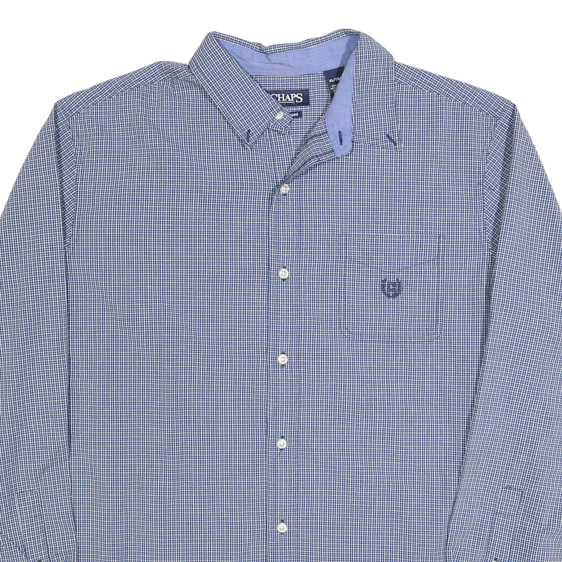 CHAPS Mens Blue & White Checked Shirt XL Cotton Blend Button-Down Collar Casual
