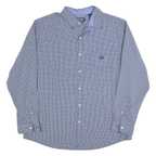 CHAPS Mens Blue & White Checked Shirt XL Cotton Blend Button-Down Collar Casual