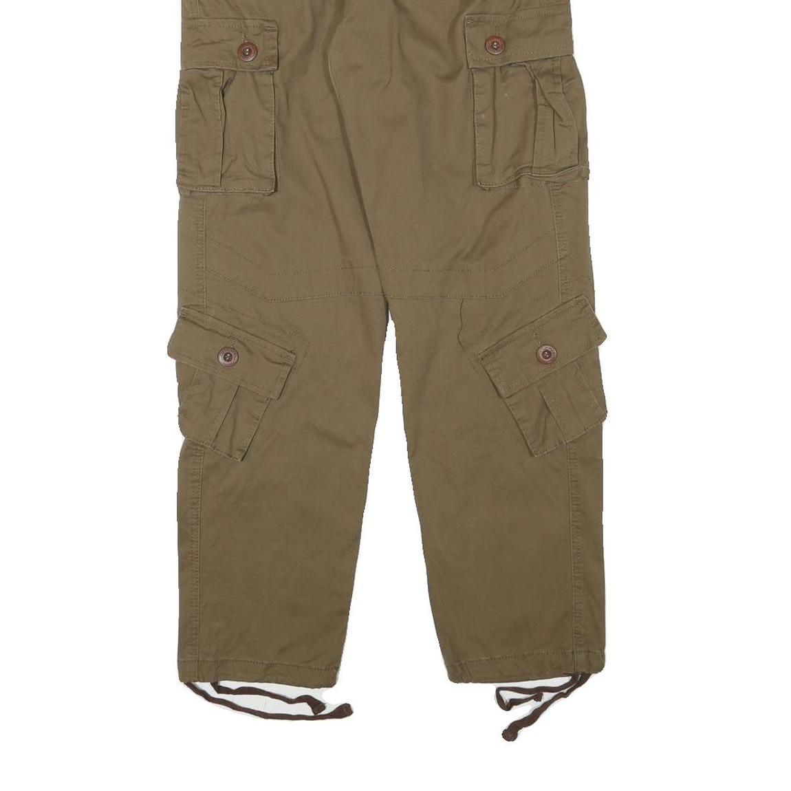 Womens Relaxed Fit Beige Cotton Blend Cargo Trousers W26 L29 Utility Style Zip