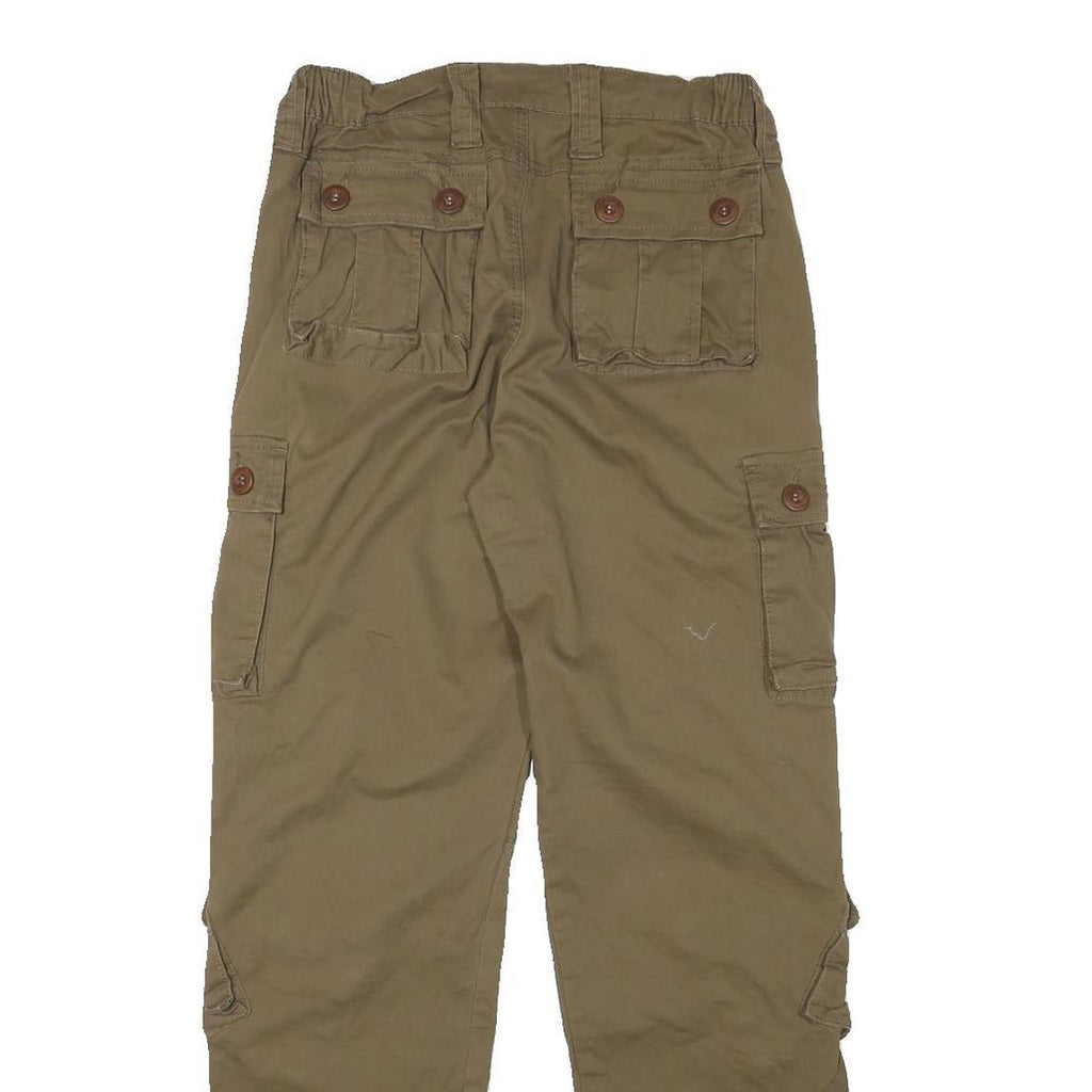 Womens Relaxed Fit Beige Cotton Blend Cargo Trousers W26 L29 Utility Style Zip