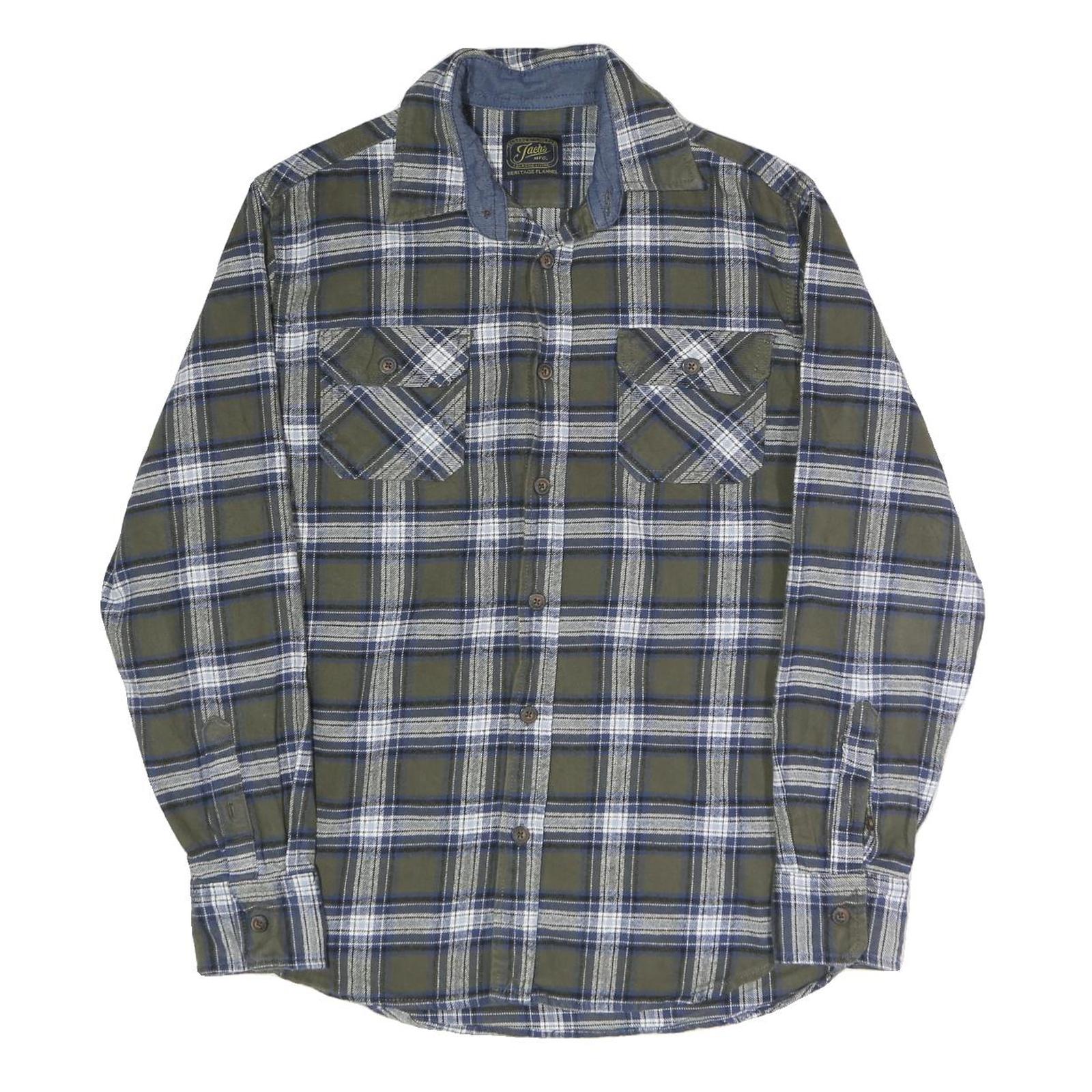 JACHS Mens Green & Blue Check Shirt M Cotton Blend Casual Long Sleeve Button