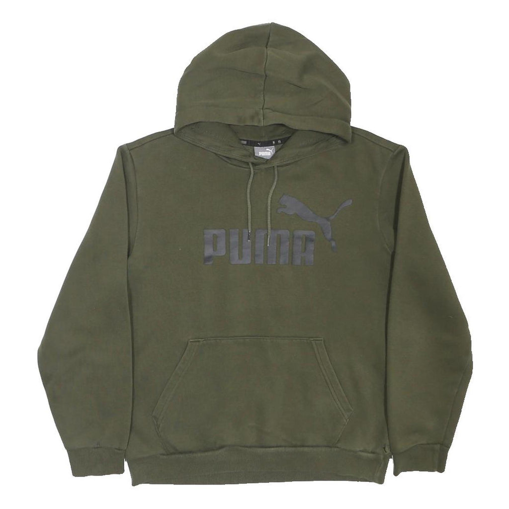 PUMA Mens Green Pullover Hoodie S Cotton Blend Logo Printed Sweatshirt