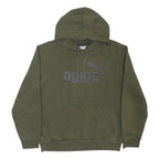 PUMA Mens Green Pullover Hoodie S Cotton Blend Logo Printed Sweatshirt