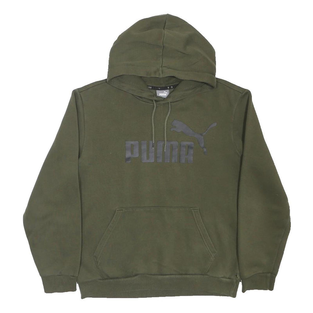 PUMA Mens Green Pullover Hoodie S Cotton Blend Logo Printed Sweatshirt
