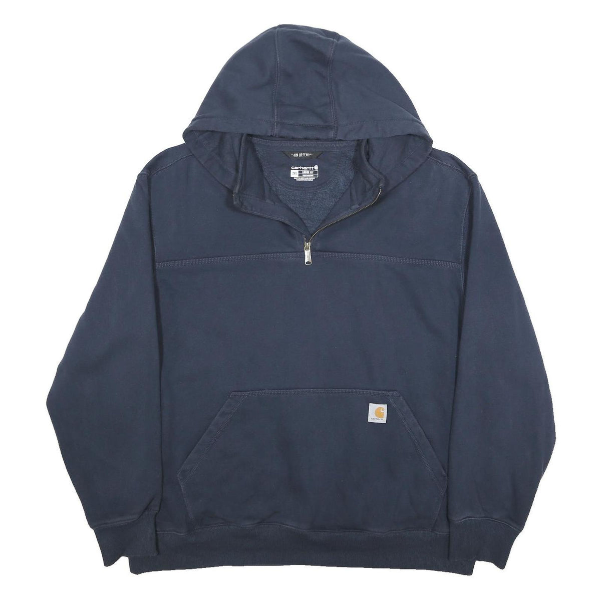 CARHARTT Mens Navy Blue ¼ Zip Hoodie 2XL Cotton Blend Casual Workwear