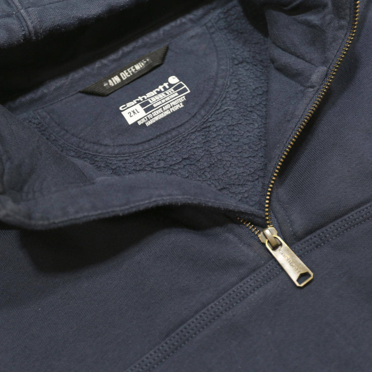 CARHARTT Mens Navy Blue ¼ Zip Hoodie 2XL Cotton Blend Casual Workwear