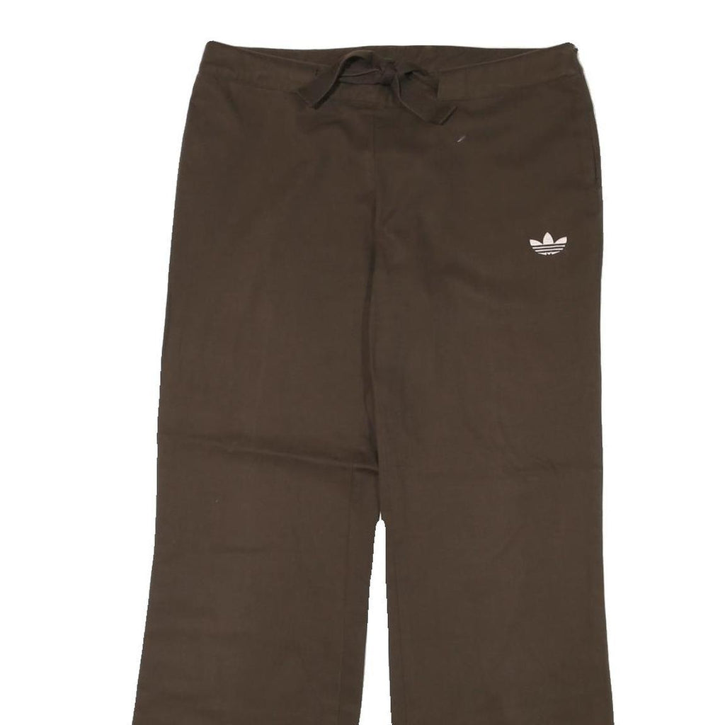 ADIDAS Womens Cotton Blend Brown Relaxed Wide-Leg Trousers W32 L30 Drawstring