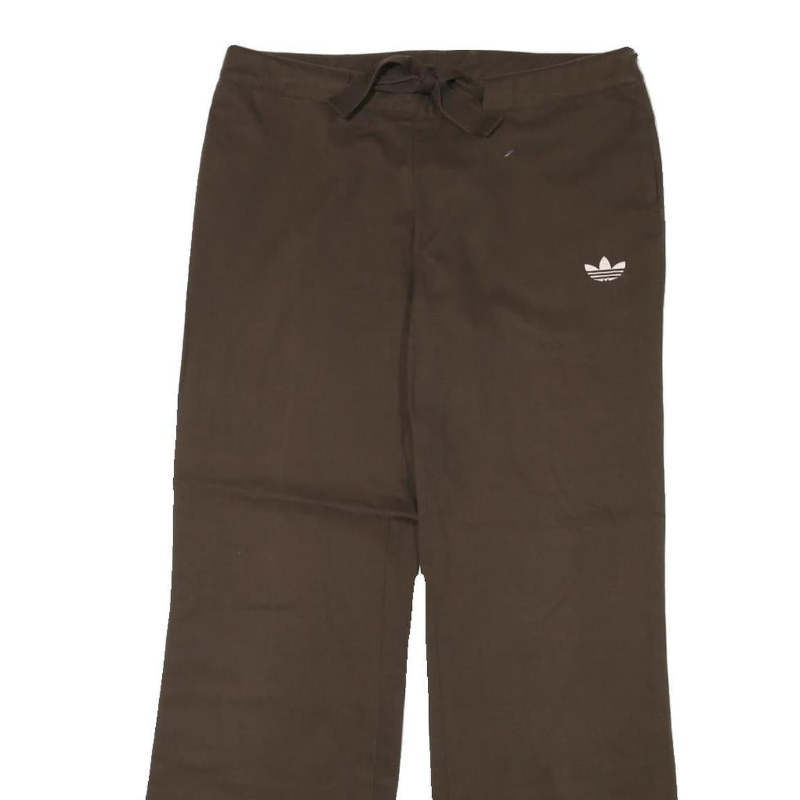 ADIDAS Womens Cotton Blend Brown Relaxed Wide-Leg Trousers W32 L30 Drawstring