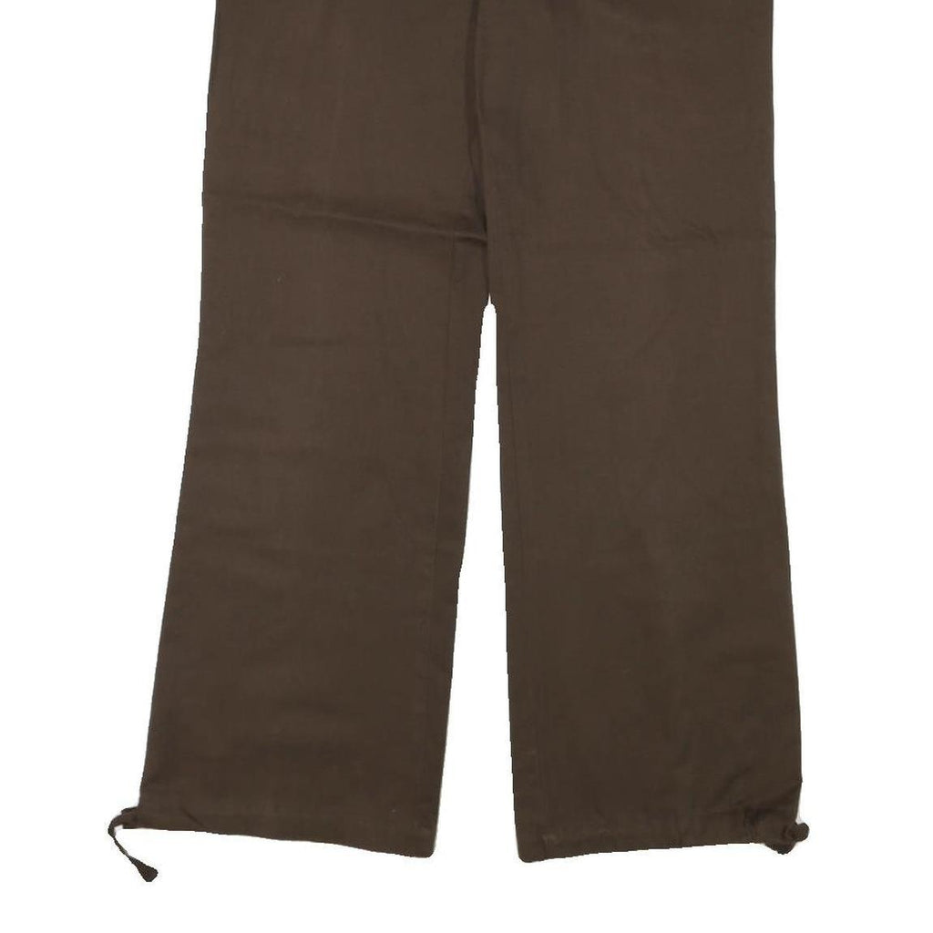 ADIDAS Womens Cotton Blend Brown Relaxed Wide-Leg Trousers W32 L30 Drawstring