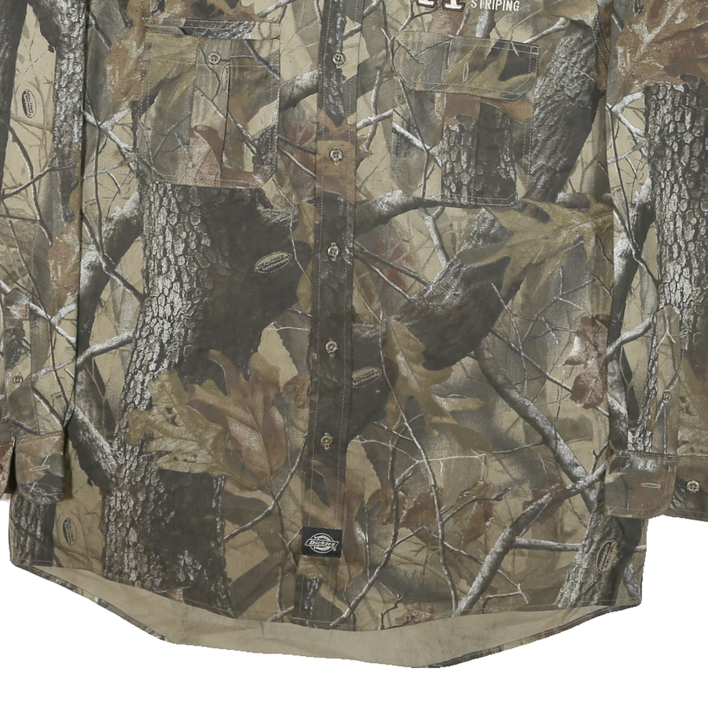 DICKIES Mens Brown & Green Camouflage Cotton Blend Shirt L Workwear Outdoor