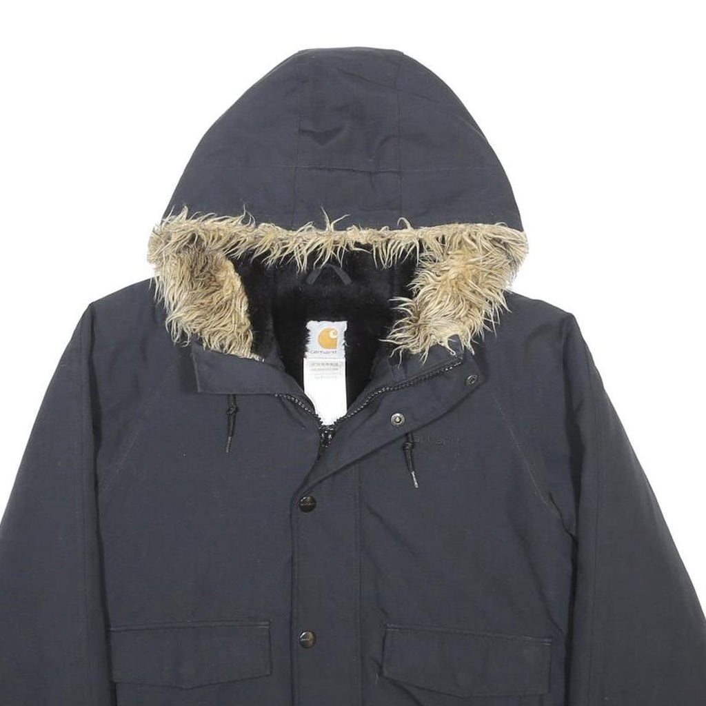 CARHARTT Mens Black Hooded Bomber Jacket S Polyester Warm Workwear Zip