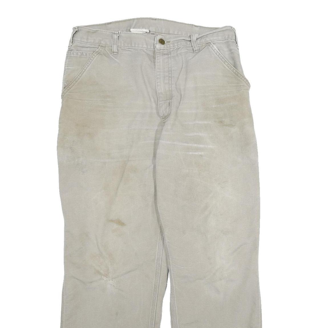 CARHARTT Mens Cotton Beige Regular Fit Straight Leg Trousers W36 L32 Durable