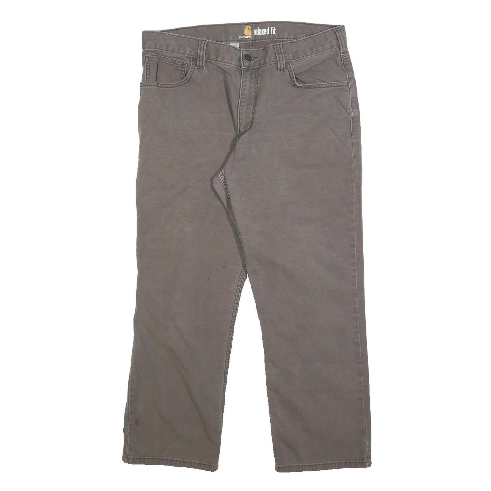 CARHARTT Mens Cotton Blend Brown Relaxed Straight Trousers W34 L25 Workwear