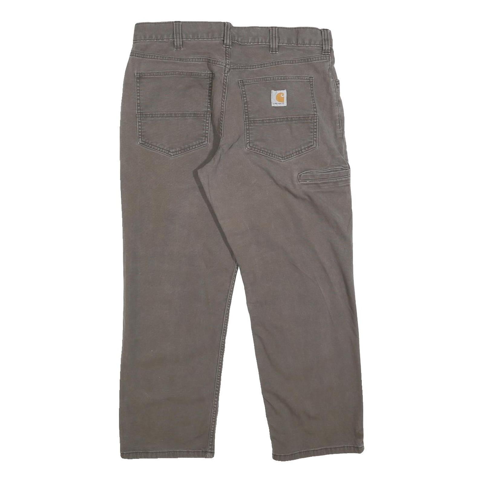 CARHARTT Mens Cotton Blend Brown Relaxed Straight Trousers W34 L25 Workwear