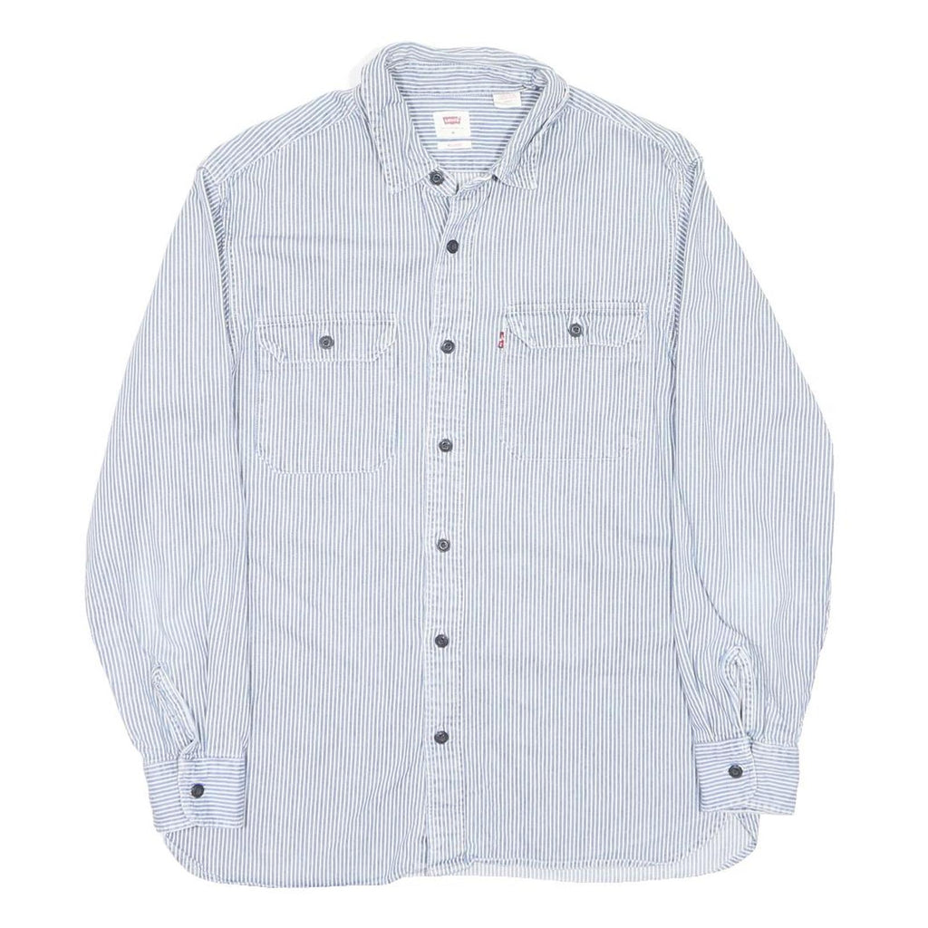 LEVI'S Mens Blue & White Striped Shirt M Cotton Button Front Casual