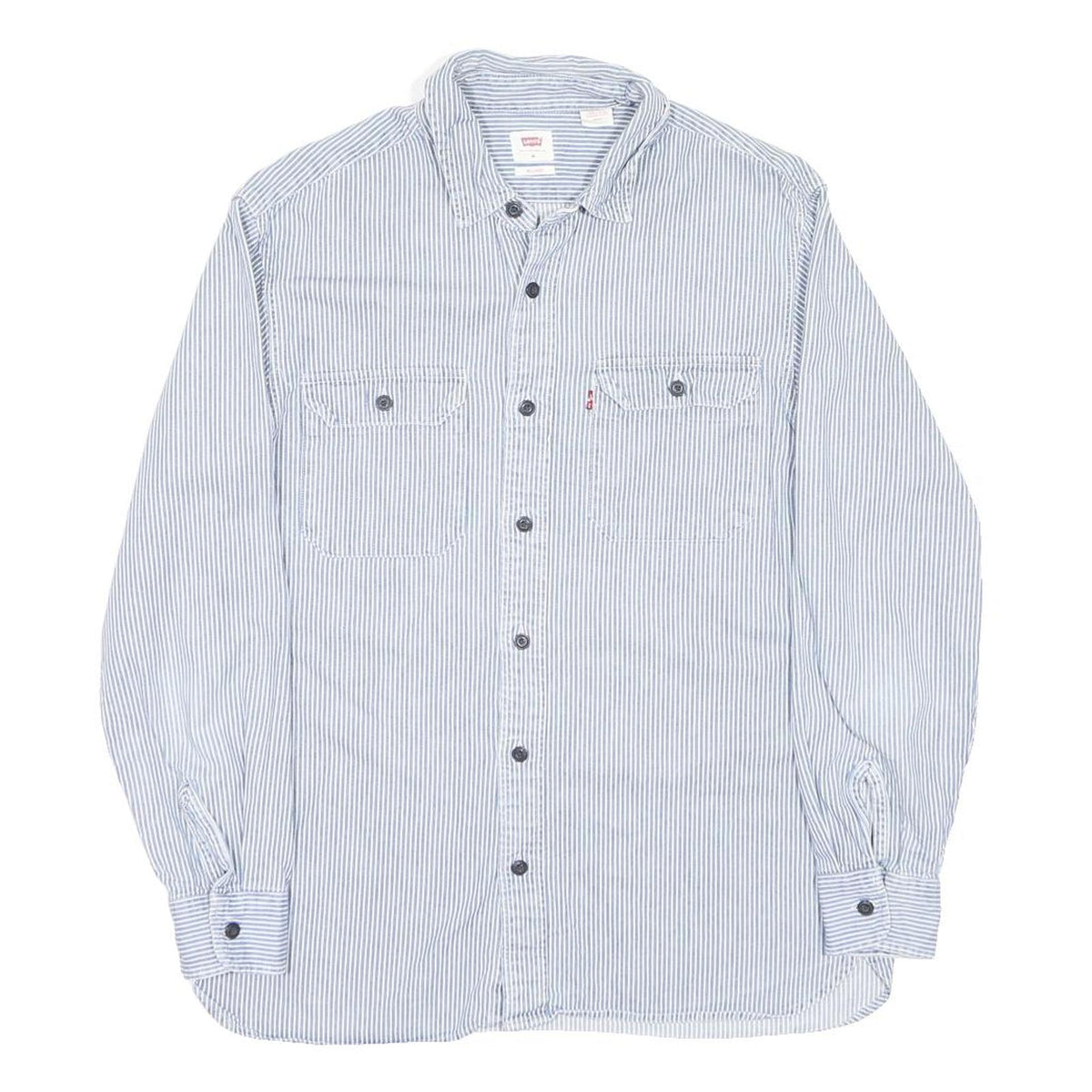 LEVI'S Mens Blue & White Striped Shirt M Cotton Button Front Casual