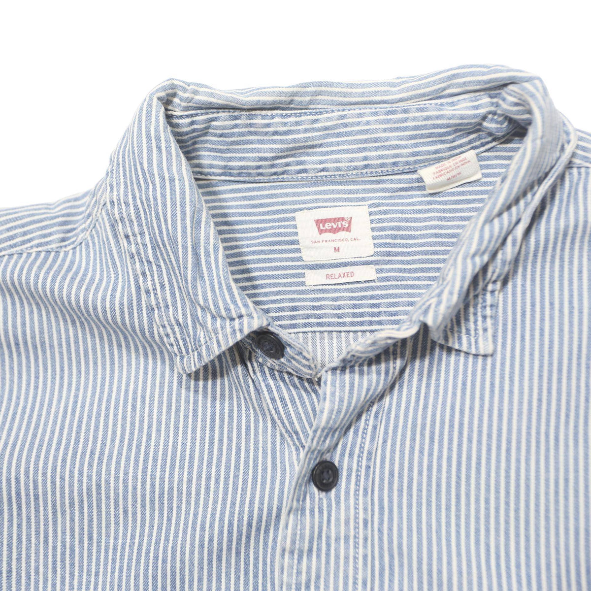 LEVI'S Mens Blue & White Striped Shirt M Cotton Button Front Casual