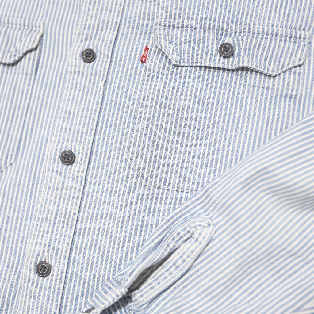 LEVI'S Mens Blue & White Striped Shirt M Cotton Button Front Casual