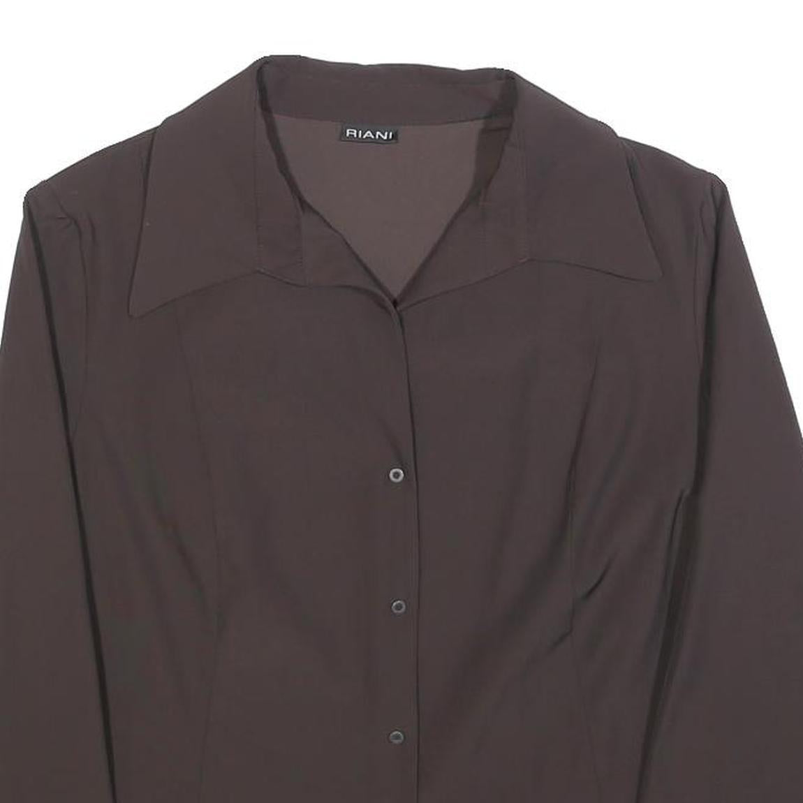 RIANI Womens Brown Shirt Long Sleeve V Neck Button M Elegant Sophisticated