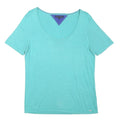 TOMMY HILFIGER Womens Aqua Plain Cotton Blend Jumper L Short Sleeve Round Neck