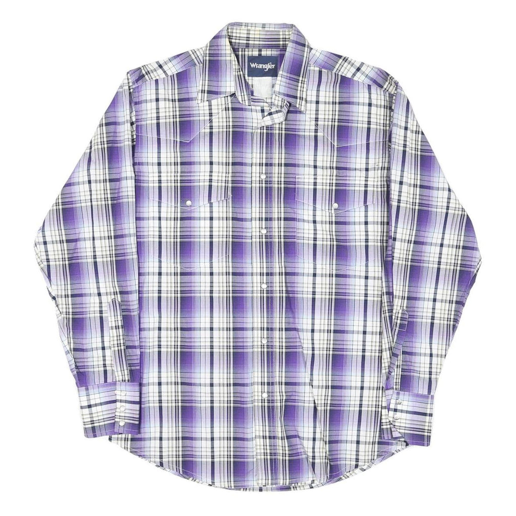 WRANGLER Mens Purple & White Check Shirt M Western Long Sleeve Button Fastening