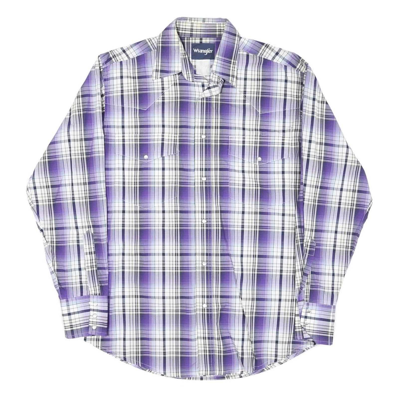 WRANGLER Mens Purple & White Check Shirt M Western Long Sleeve Button Fastening