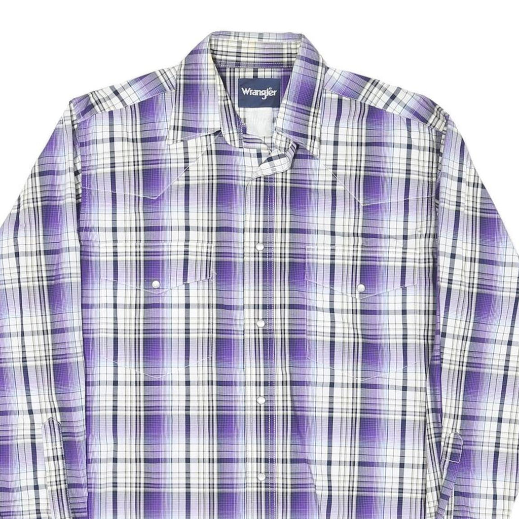 WRANGLER Mens Purple & White Check Shirt M Western Long Sleeve Button Fastening