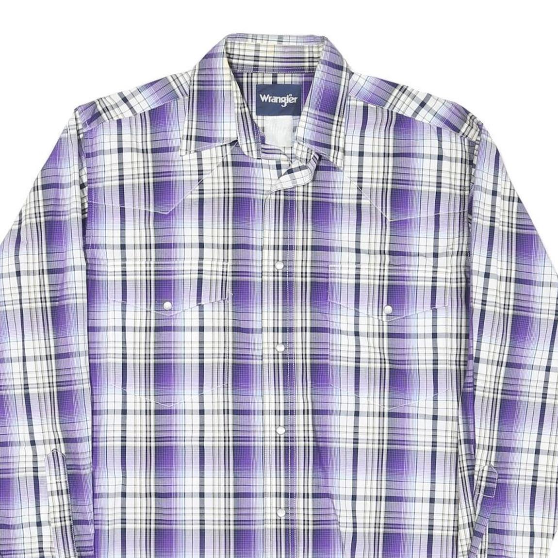 WRANGLER Mens Purple & White Check Shirt M Western Long Sleeve Button Fastening