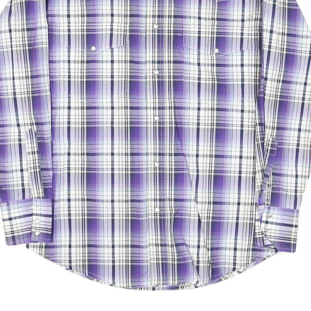 WRANGLER Mens Purple & White Check Shirt M Western Long Sleeve Button Fastening