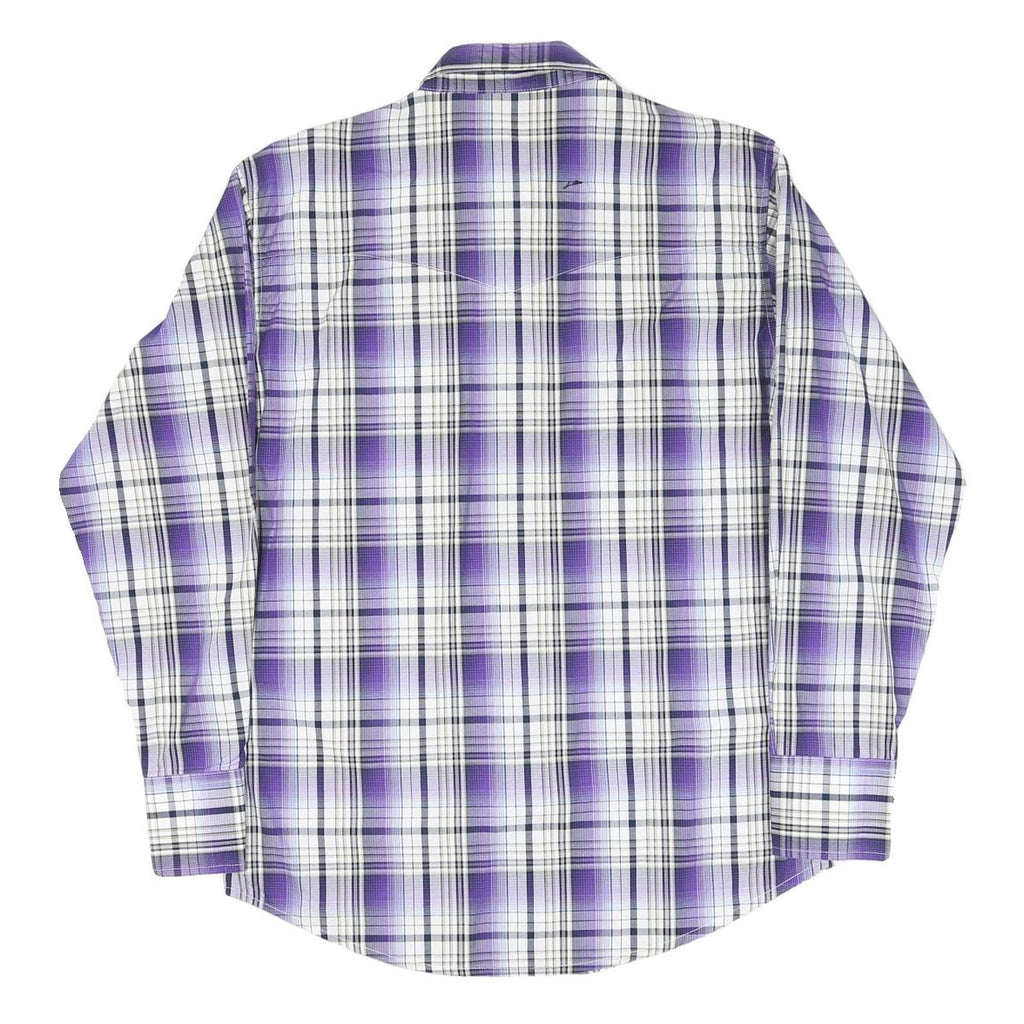 WRANGLER Mens Purple & White Check Shirt M Western Long Sleeve Button Fastening