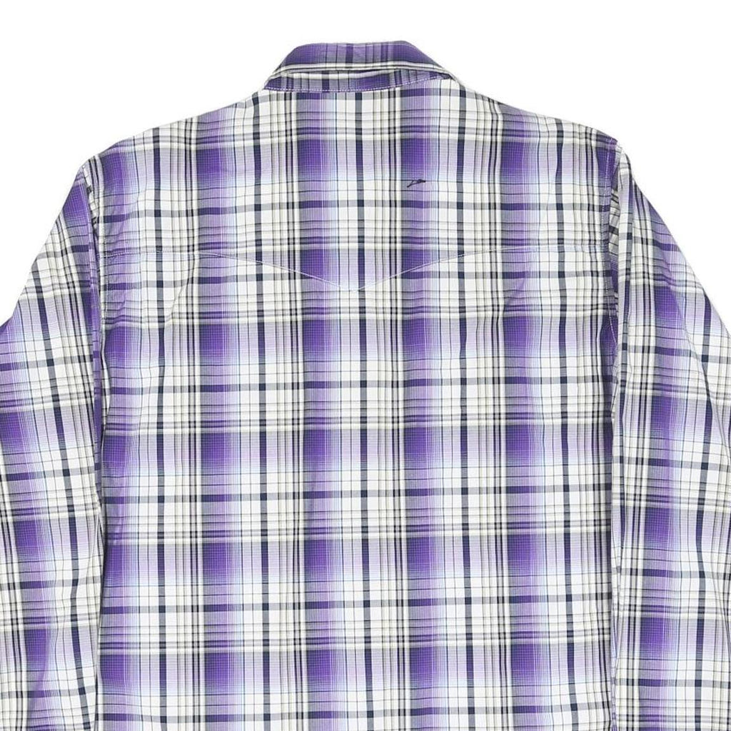 WRANGLER Mens Purple & White Check Shirt M Western Long Sleeve Button Fastening